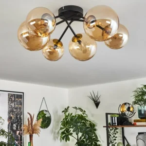 hofstein Plafonnier - Verre 12 cm, 15 cm Chehalis Or, Noir, 6 lumières* Lampes En Verre