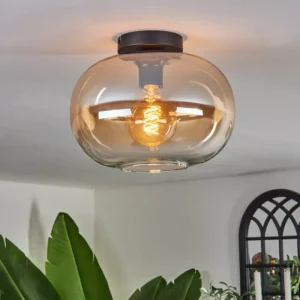 hofstein Plafonnier - Verre 30 cm Apedo Ambre, Clair, 1 lumière* Lampes En Verre