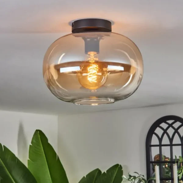 hofstein Plafonnier - Verre 30 cm Apedo Ambre, Clair, 1 lumière* Lampes En Verre