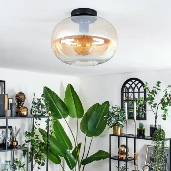 hofstein Plafonnier - Verre 30 cm Apedo Ambre, Clair, 1 lumière* Lampes En Verre