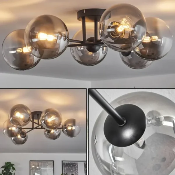 hofstein Plafonnier - Verre 15 cm Chehalis Clair, Fumé, 6 lumières* Lampes Modernes