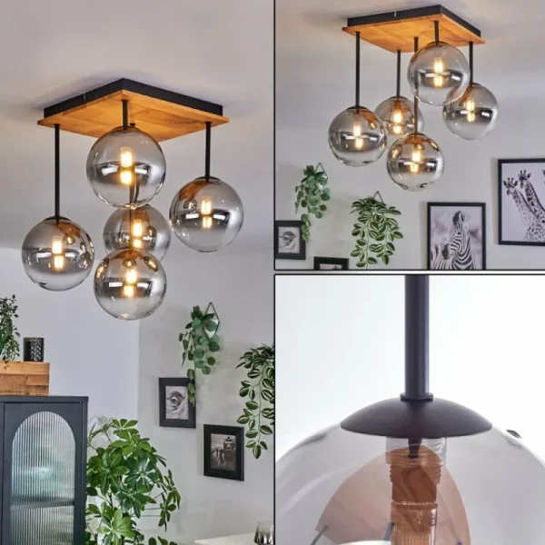 hofstein Plafonnier - Verre 15 cm Chehalis Écru, Noir, 5 lumières* Lampes Modernes