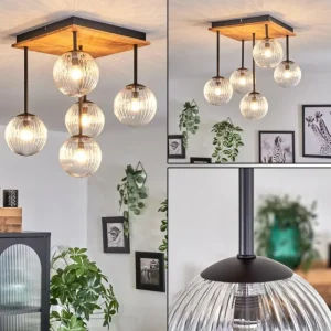 hofstein Plafonnier - Verre 12 cm Chehalis Écru, Noir, 5 lumières* Lampes Modernes