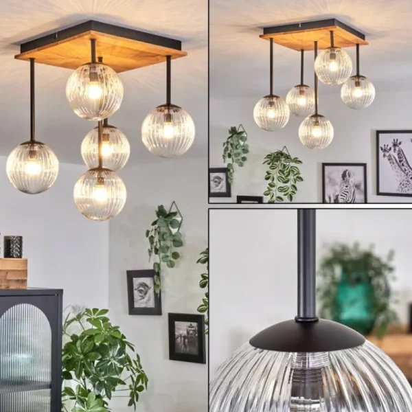 hofstein Plafonnier - Verre 12 cm Chehalis Écru, Noir, 5 lumières* Lampes Modernes
