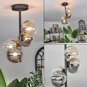 hofstein Plafonnier - Verre 12 cm Chehalis Ambre, Clair, Fumé, 4 lumières* Lampes Modernes