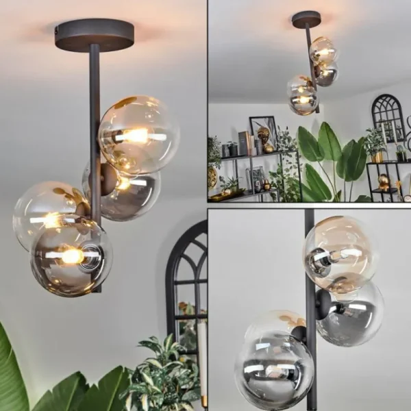 hofstein Plafonnier - Verre 12 cm Chehalis Ambre, Clair, Fumé, 4 lumières* Lampes Modernes