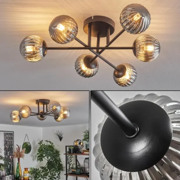 hofstein Plafonnier - Verre 10 cm Chehalis Fumé, 6 lumières* Lampes Modernes