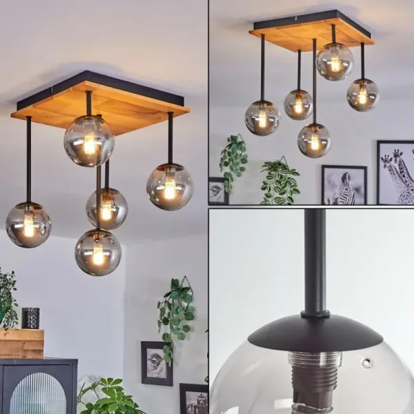 hofstein Plafonnier - Verre 10 cm Chehalis Écru, Noir, 5 lumières* Lampes Modernes