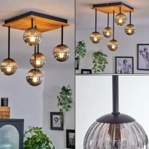 hofstein Plafonnier - Verre 10 cm Chehalis Écru, Noir, 5 lumières* Lampes Modernes