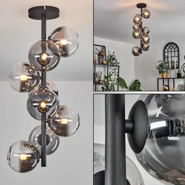 hofstein Plafonnier - Verre 12 cm Chehalis Clair, Fumé, 8 lumières* Lampes Modernes