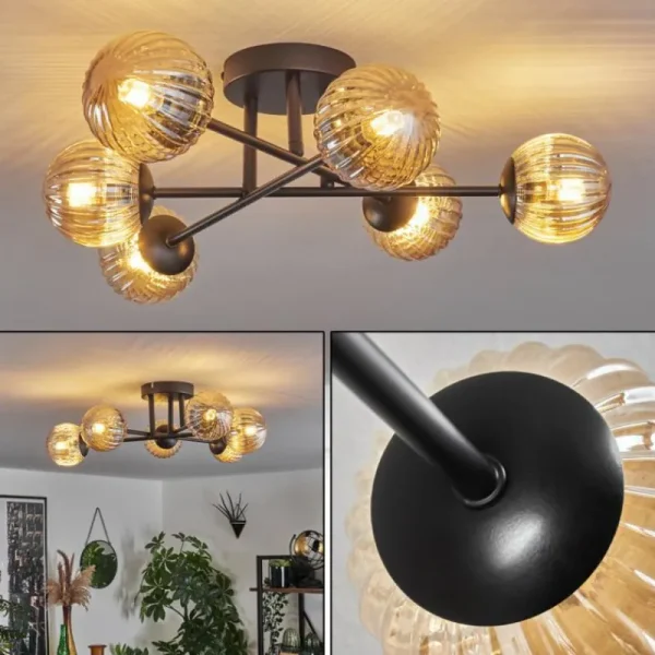 hofstein Plafonnier - Verre 10 cm Chehalis Ambre, 6 lumières* Lampes Modernes