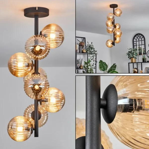 hofstein Plafonnier - Verre 12 cm Chehalis Ambre, 8 lumières* Lampes Modernes