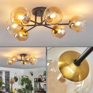 hofstein Plafonnier - Verre 12 cm Chehalis Or, Noir, 6 lumières* Lampes En Verre