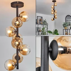 hofstein Plafonnier - Verre 10 cm Chehalis Ambre, Clair, 8 lumières* Lampes En Verre
