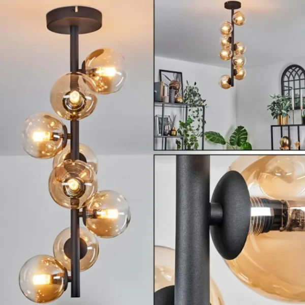 hofstein Plafonnier - Verre 10 cm Chehalis Ambre, Clair, 8 lumières* Lampes En Verre