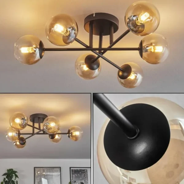 hofstein Plafonnier - Verre 10 cm Chehalis Ambre, Clair, 6 lumières* Lampes En Verre