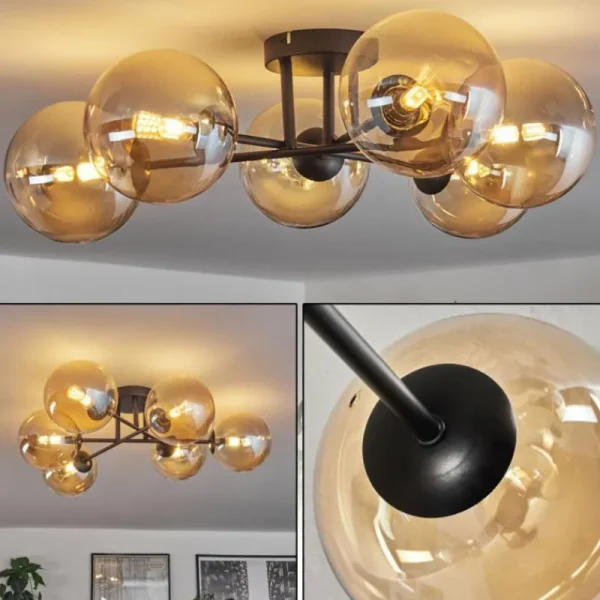 hofstein Plafonnier - Verre 15 cm Chehalis Ambre, 6 lumières* Lampes En Verre