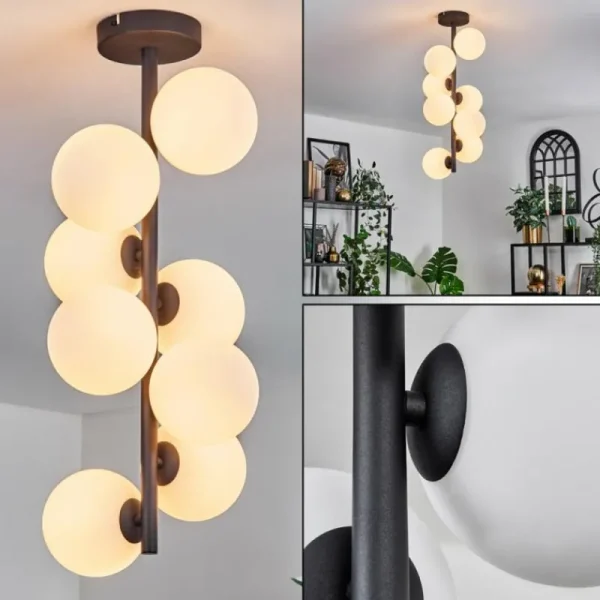 hofstein Plafonnier - Verre 12 cm Chehalis Blanc, 8 lumières* Lampes En Verre