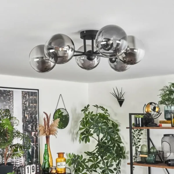 hofstein Plafonnier - Verre 15 cm Chehalis Clair, Fumé, 6 lumières* Lampes Modernes