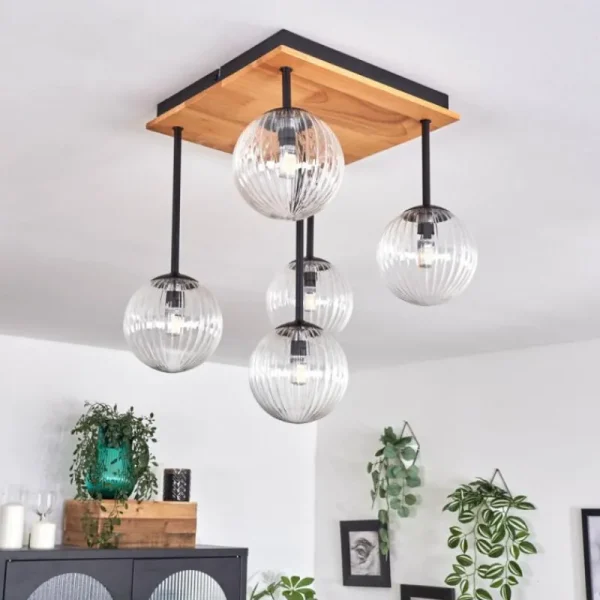 hofstein Plafonnier - Verre 12 cm Chehalis Écru, Noir, 5 lumières* Lampes Modernes