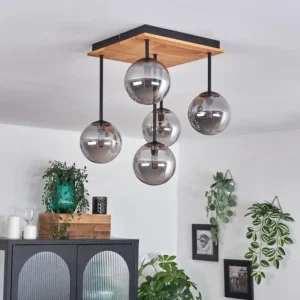 hofstein Plafonnier - Verre 12 cm Chehalis Écru, Noir, 5 lumières* Lampes Modernes
