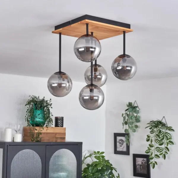 hofstein Plafonnier - Verre 12 cm Chehalis Écru, Noir, 5 lumières* Lampes Modernes