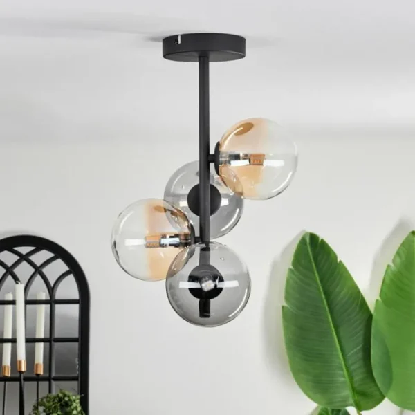 hofstein Plafonnier - Verre 12 cm Chehalis Ambre, Clair, Fumé, 4 lumières* Lampes Modernes