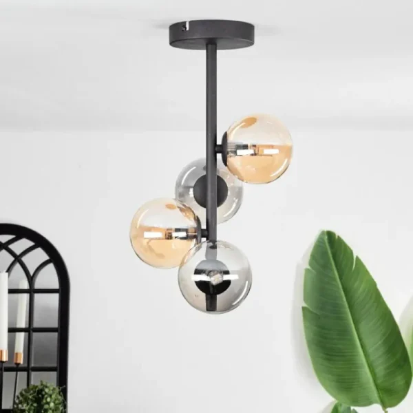 hofstein Plafonnier - Verre 10 cm Chehalis Ambre, Fumé, 4 lumières* Lampes Modernes