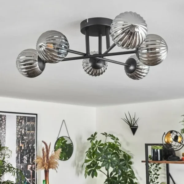 hofstein Plafonnier - Verre 10 cm Chehalis Fumé, 6 lumières* Lampes Modernes
