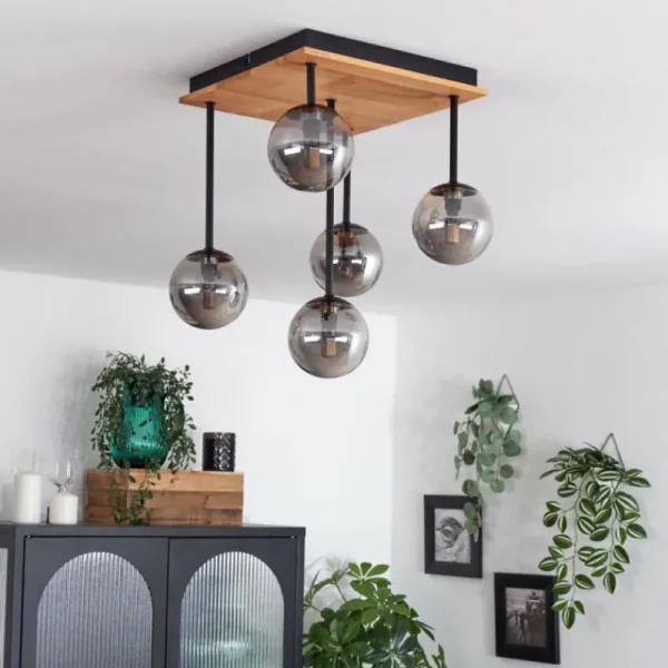 hofstein Plafonnier - Verre 10 cm Chehalis Écru, Noir, 5 lumières* Lampes Modernes