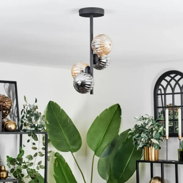 hofstein Plafonnier - Verre 10 cm Chehalis Ambre, Fumé, 4 lumières* Lampes Modernes