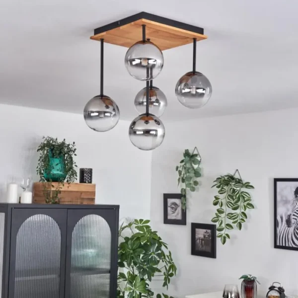 hofstein Plafonnier - Verre 12 cm Chehalis Écru, Noir, 5 lumières* Lampes Modernes