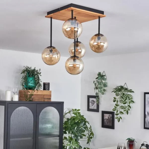 hofstein Plafonnier - Verre 12 cm Chehalis Écru, Noir, 5 lumières* Lampes Modernes