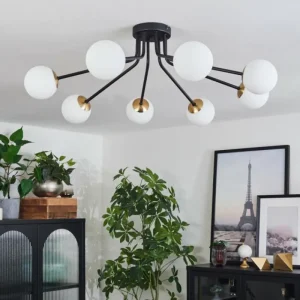 hofstein Plafonnier - Verre 10 cm Chehalis Or, Noir, 8 lumières* Lampes En Verre