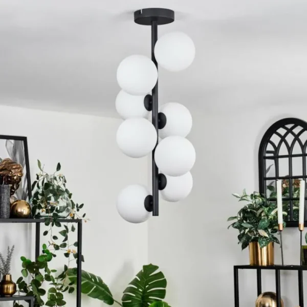 hofstein Plafonnier - Verre 12 cm Chehalis Blanc, 8 lumières* Lampes En Verre