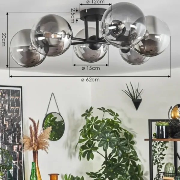 hofstein Plafonnier - Verre 15 cm Chehalis Clair, Fumé, 6 lumières* Lampes Modernes