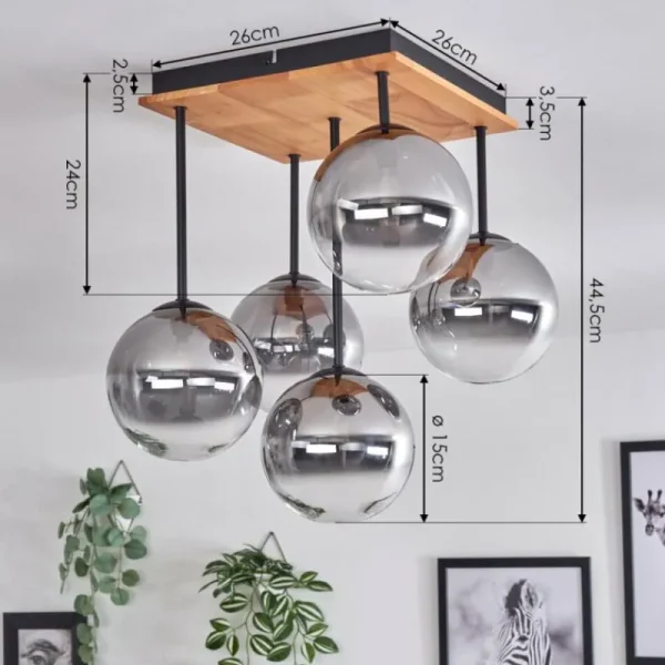hofstein Plafonnier - Verre 15 cm Chehalis Écru, Noir, 5 lumières* Lampes Modernes
