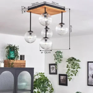hofstein Plafonnier - Verre 12 cm Chehalis Écru, Noir, 5 lumières* Lampes Modernes
