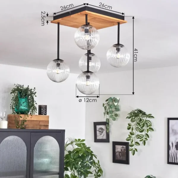 hofstein Plafonnier - Verre 12 cm Chehalis Écru, Noir, 5 lumières* Lampes Modernes