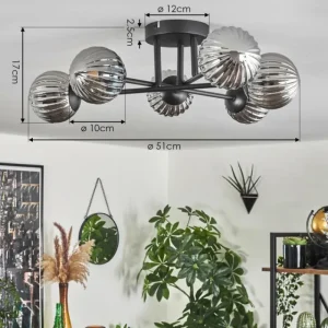 hofstein Plafonnier - Verre 10 cm Chehalis Fumé, 6 lumières* Lampes Modernes
