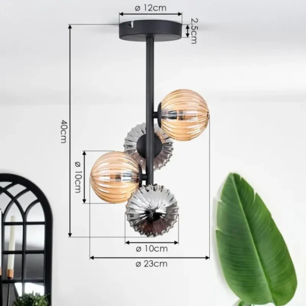 hofstein Plafonnier - Verre 10 cm Chehalis Ambre, Fumé, 4 lumières* Lampes Modernes