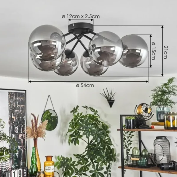 hofstein Plafonnier - Verre 15 cm Chehalis Fumé, 6 lumières* Lampes Modernes