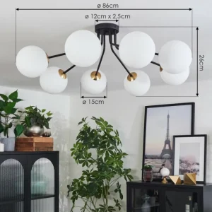 hofstein Plafonnier - Verre 15 cm Chehalis Or, Noir, 8 lumières* Lampes En Verre