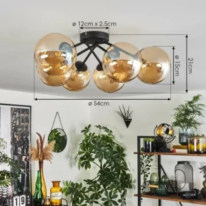 hofstein Plafonnier - Verre 15 cm Chehalis Ambre, 6 lumières* Lampes En Verre