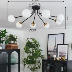 hofstein Plafonnier - Verre 10 cm Chehalis Or, Noir, 8 lumières* Lampes En Verre