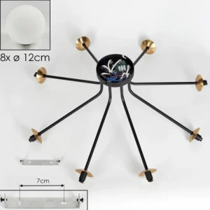 hofstein Plafonnier - Verre 12 cm Chehalis Or, Noir, 8 lumières* Lampes En Verre