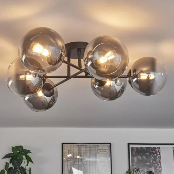 hofstein Plafonnier - Verre 15 cm Chehalis Clair, Fumé, 6 lumières* Lampes Modernes