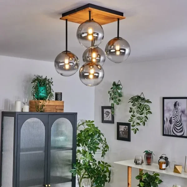 hofstein Plafonnier - Verre 15 cm Chehalis Écru, Noir, 5 lumières* Lampes Modernes