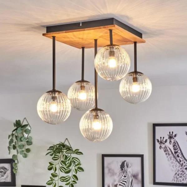 hofstein Plafonnier - Verre 12 cm Chehalis Écru, Noir, 5 lumières* Lampes Modernes