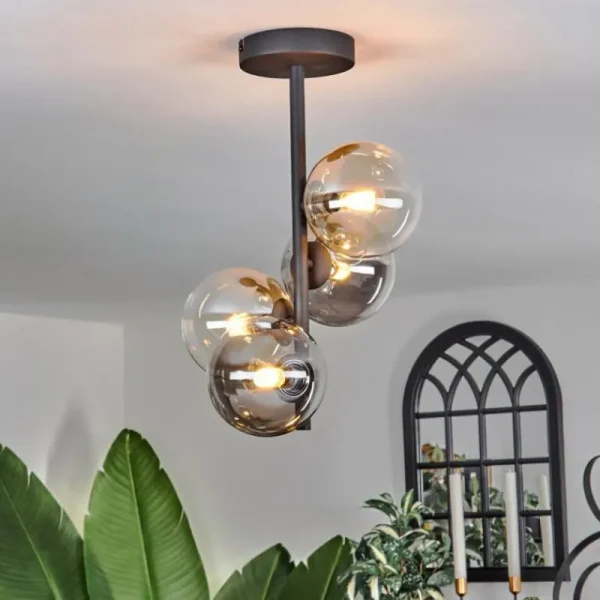 hofstein Plafonnier - Verre 12 cm Chehalis Ambre, Clair, Fumé, 4 lumières* Lampes Modernes